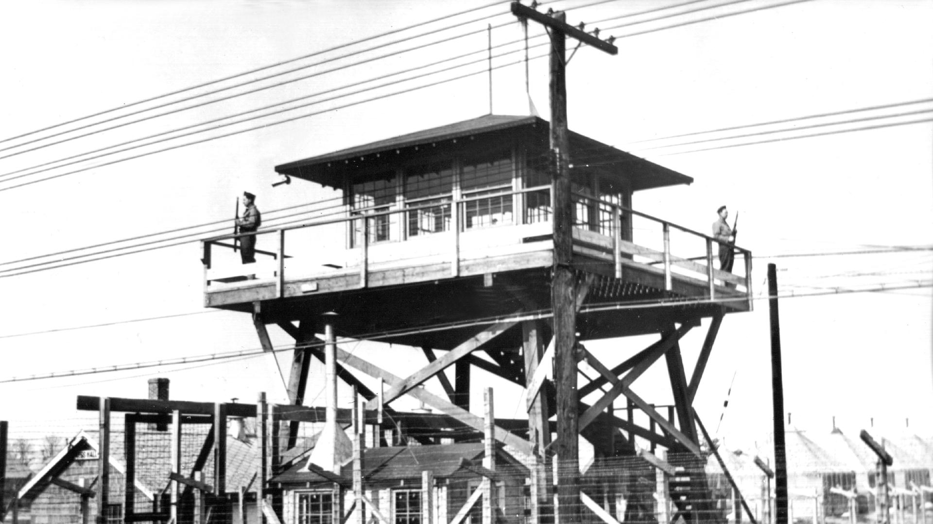 Wachturm des Internierungslagers Fort Meade für Japaner, Deutsche und Italiener während des II. Weltkrieges, aufgenommen am 4.2.1942 in den USA.