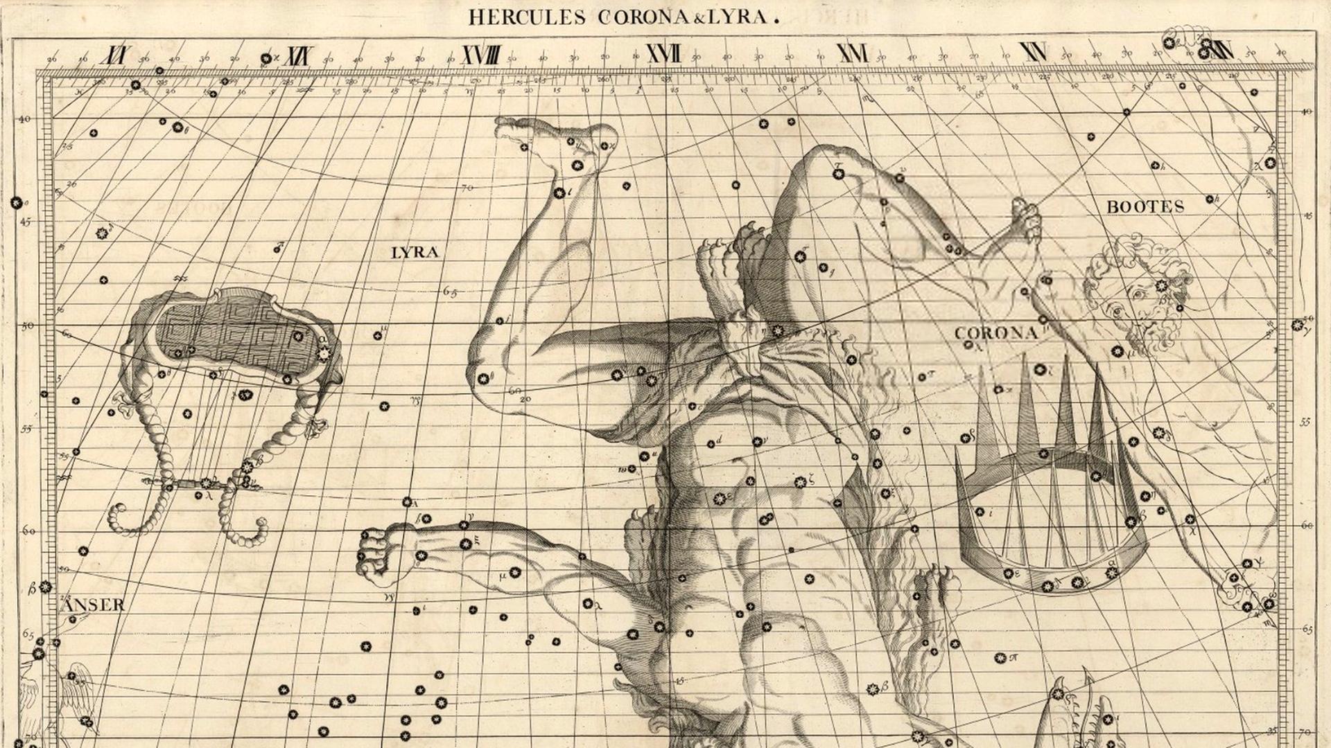 Mit kräftigen Zacken: Corona, die Nördliche Krone, in einer historischen Darstellung