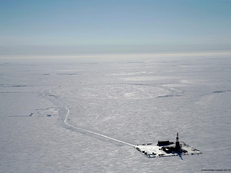 FILE - This 2019 aerial photo provided by ConocoPhillips shows an exploratory drilling camp at the proposed site of the Willow oil project on Alaska's North Slope. The Biden administration issued a long-awaited study on Wednesday, Feb. 1, 2023, that recommends allowing three oil drilling sites in the region of far northern Alaska. The move, while not final, has angered environmentalists who see it as a betrayal of President Joe Biden's pledges to reduce carbon emissions and promote green energy. (ConocoPhillips via AP)