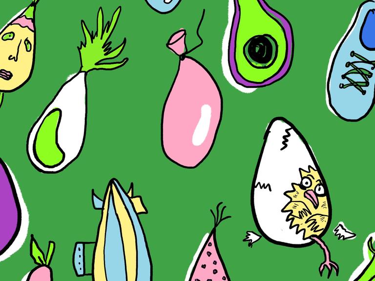 Illustration bunter doku drops vor grünem Hintergrund.