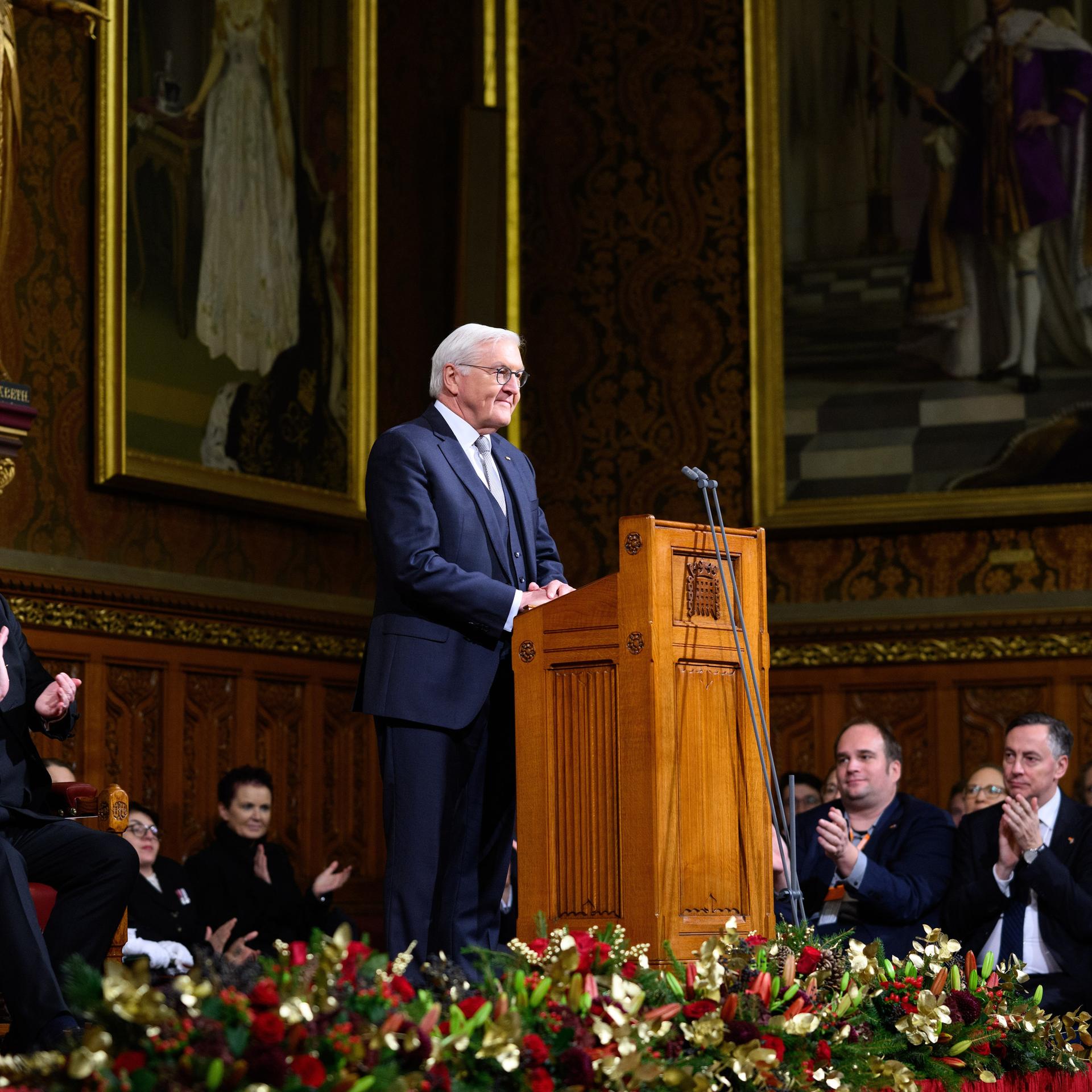 London: Bundespräsident Frank-Walter Steinmeier spricht im Westminster-Palast vor dem britischen Parlament. 