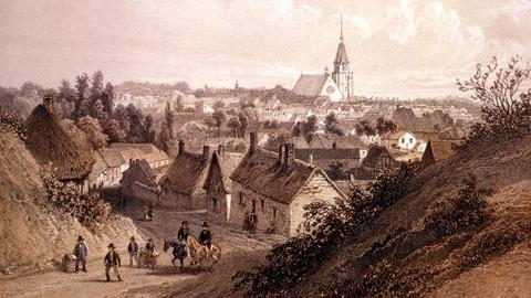 Bei einem Besuch auf dem Land trifft Marcel seine alte Liebe Gilberte Swann wieder. Zu sehen: Litographie von Dacottet Illiers (das Dorf, in dem der französische Schriftsteller Marcel Proust lebte). Bei einem Besuch auf dem Land trifft Marcel seine alte Liebe Gilberte Swann wieder. Zu sehen: Litographie von Dacottet Illiers (das Dorf, in dem der französische Schriftsteller Marcel Proust lebte).