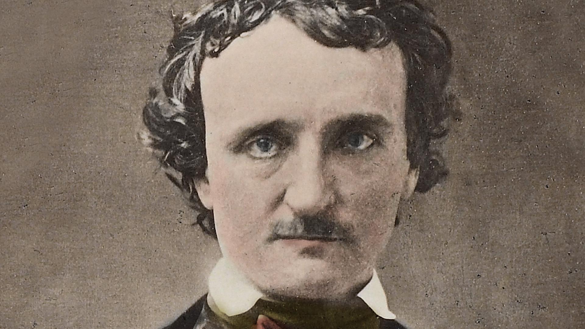 Porträt des amerikanischen Schriftstellers Edgar Allan Poe (1809-1849), kolorierte Daguerreotypie. Porträt des amerikanischen Schriftstellers Edgar Allan Poe (1809-1849), kolorierte Daguerreotypie.