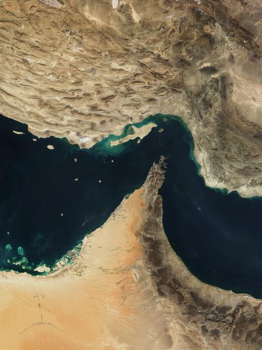 Der Persische Golf, die Straße von Hormus und der Golf von Oman in einer Satellitenaufnahme (undatiert).