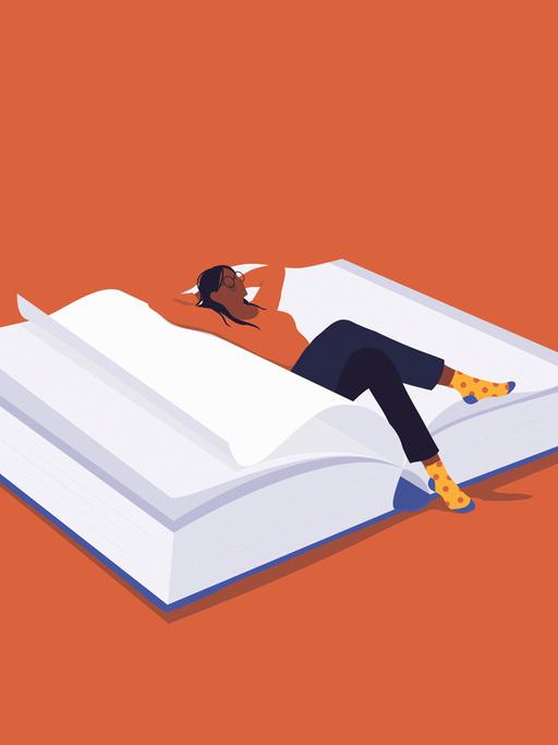 Illustration einer Frau, die sich in einem Buch entspannt
