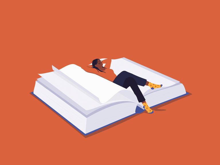 Illustration einer Frau, die sich in einem Buch entspannt