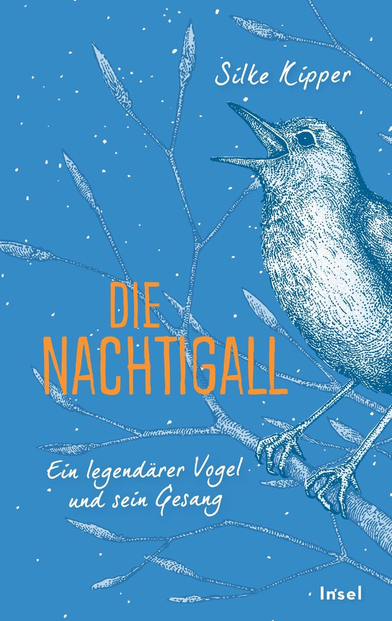 Das Buchcover "Die Nachtigall" von Silke Kipper zeigt eine gezeichnete Nachtigall auf blauem Hintergrund.