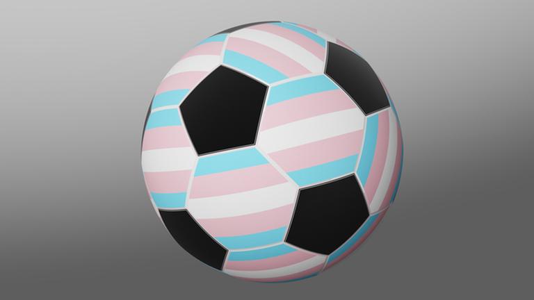 Fussball in den Farben der Transgender Community