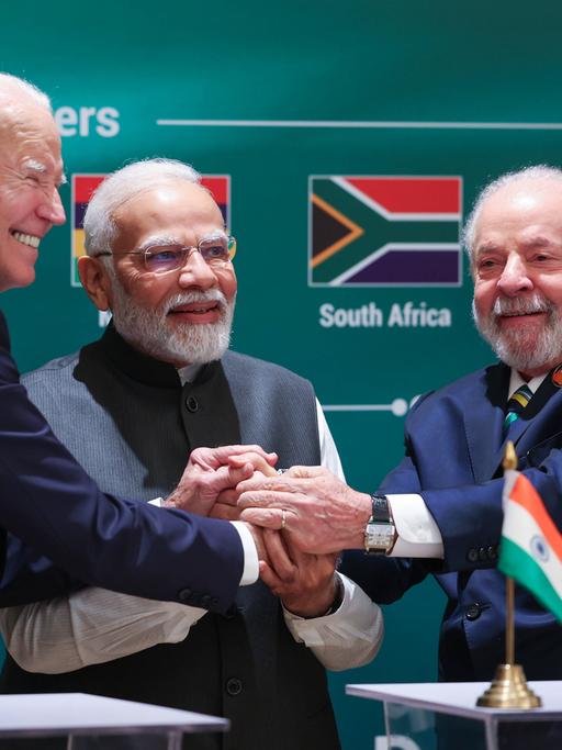 US-Präsident Joe Biden, der indische Premier Narendra Modi und Brasiliens Präsident Lula da Silva beim G20-Gipfel.