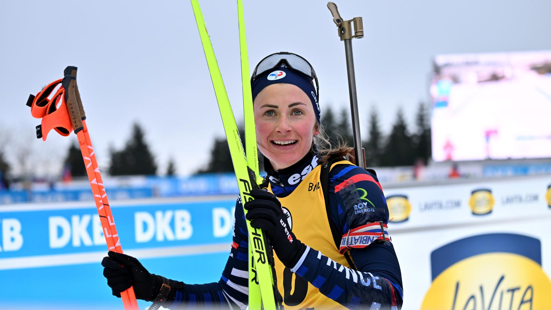 Biathletin Franziska Preuß nach einem Rennen. Biathletin Franziska Preuß nach einem Rennen.