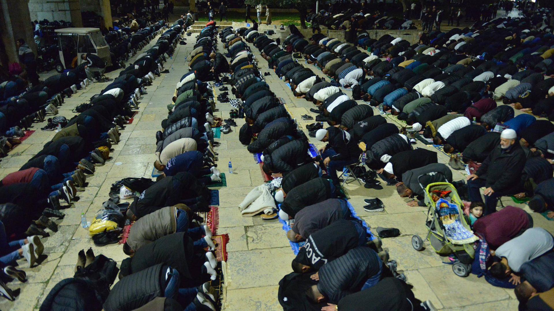 Muslime beim Gebet auf dem Tempelberg Muslime beim Gebet auf dem Tempelberg