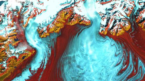 Eine ikonische Landsat-Aufnahme: Falschfarben-Foto des Malaspina-Gletschers in Alask