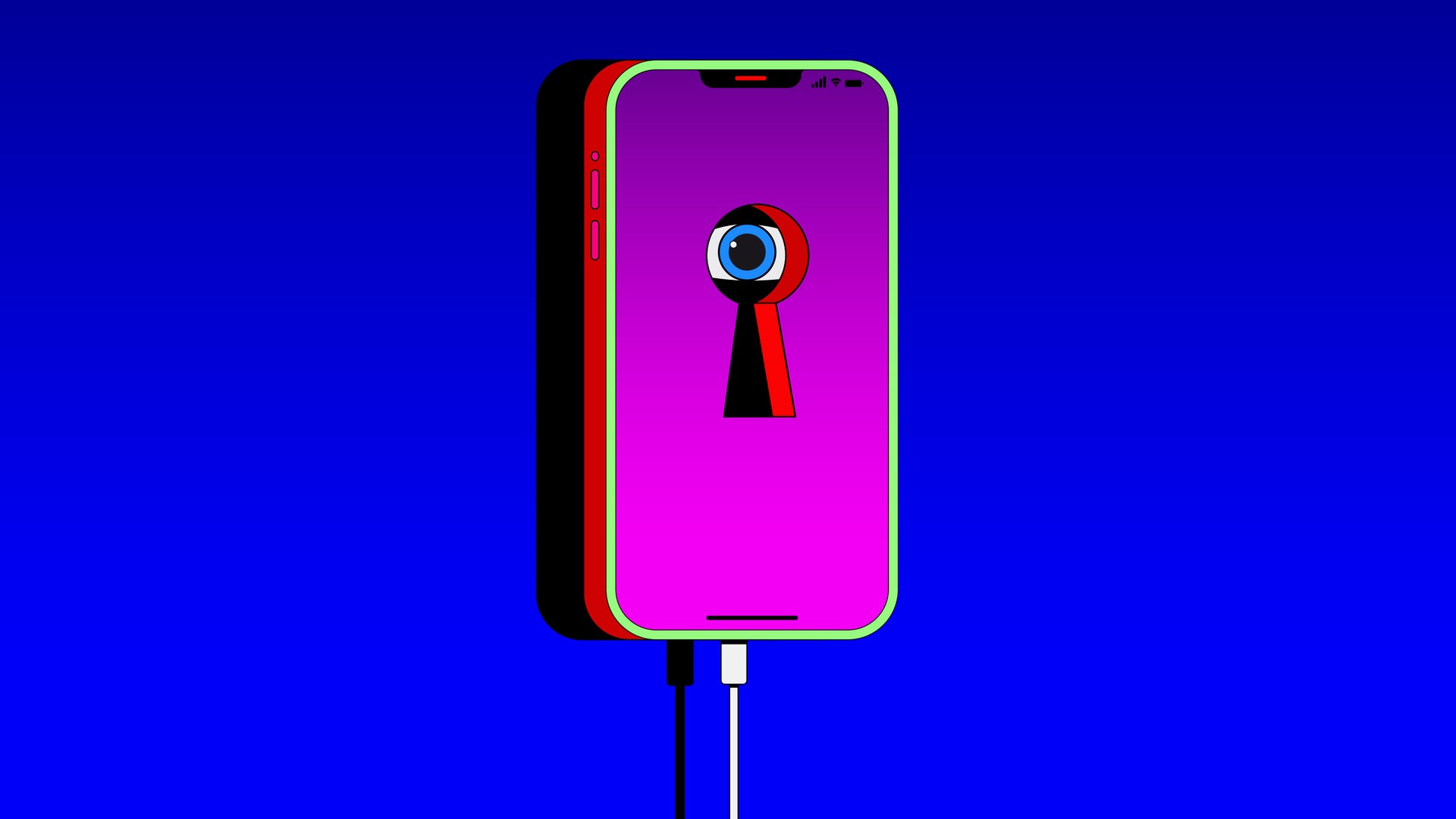 Das Cover zum Podcast "Dark Agent" ist die Zeichnung eines Smarthphones, dessen Bildschirm ein Schlüsselloch hat. Durch das Schlüsselloch blickt ein neugieriges Auge.