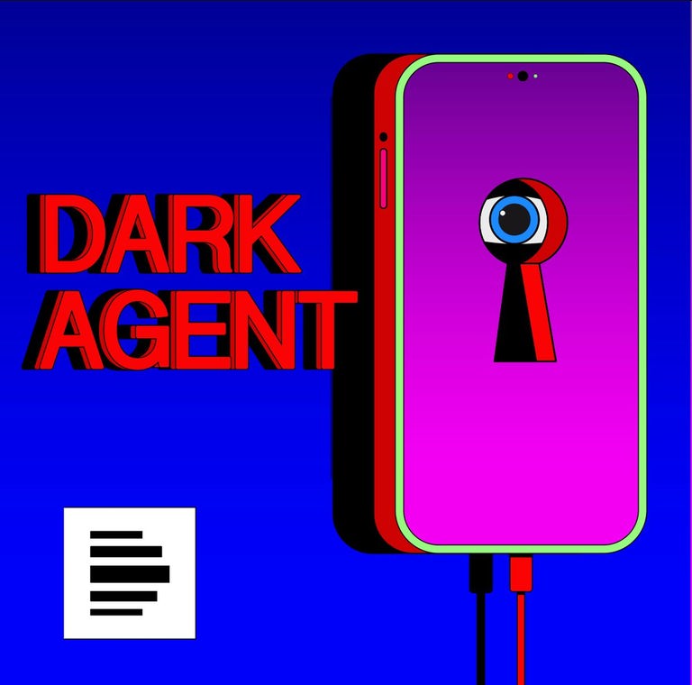 Das Cover zum Podcast "Dark Agent" ist die Zeichnung eines Smarthphones, dessen Bildschirm ein Schlüsselloch hat. Durch das Schlüsselloch blickt ein neugieriges Auge.