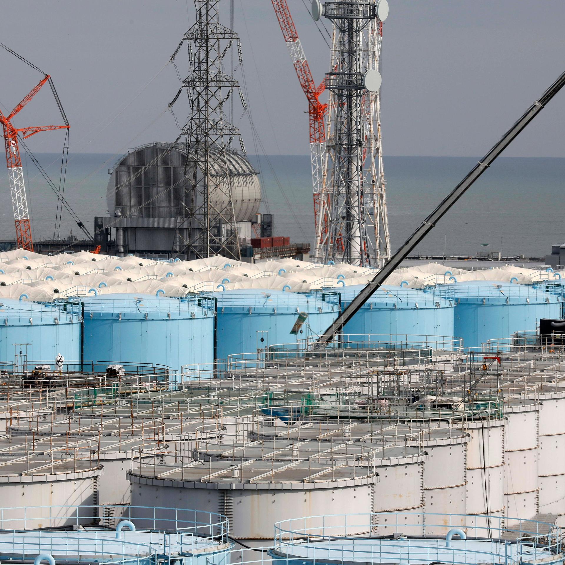Wassertanks an der Ruine des Atomkraftwerks Fukushima am 22. Januar 2020
