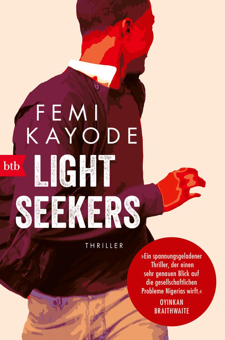 Das Cover des Kimis von Femi Kayode, "Lightseekers". Es zeigt neben dem Autorennamen Femi Kayode und dem Titel "Lightseeker" im Hintergrund die Illustration eines Mannes, der sich umdreht.