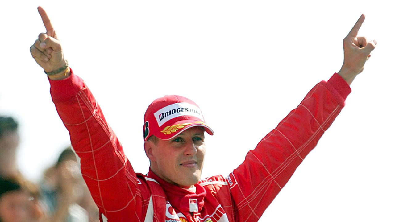 Formel-1-Legende Michael Schumacher, damals Scuderia Ferrari, feiert seinen Sieg beim Großen Preis von Italien in Monza. 