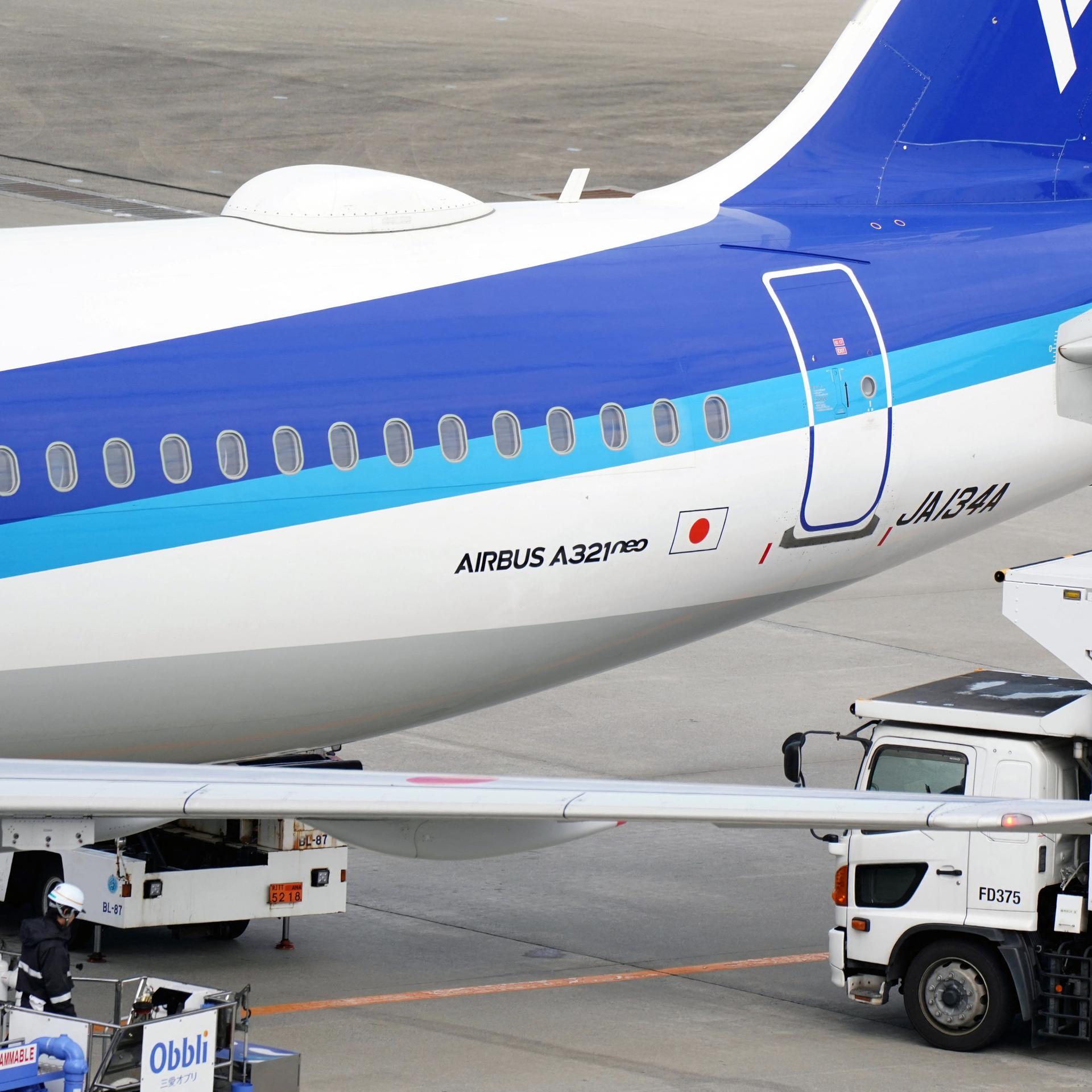 Ein Airbus der japanischen Fluglinie ANA auf dem Flughafen Tokio-Haneda 