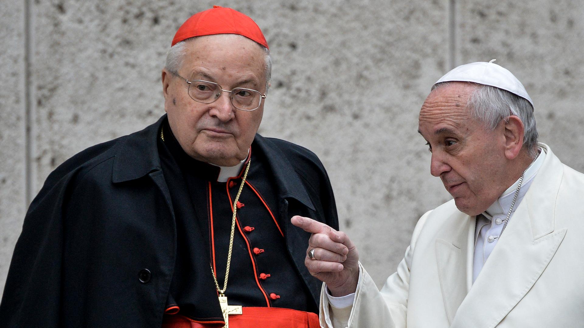 Papst Franziskus (re.) und Kardinal Angelo Sodano im Gespräch.