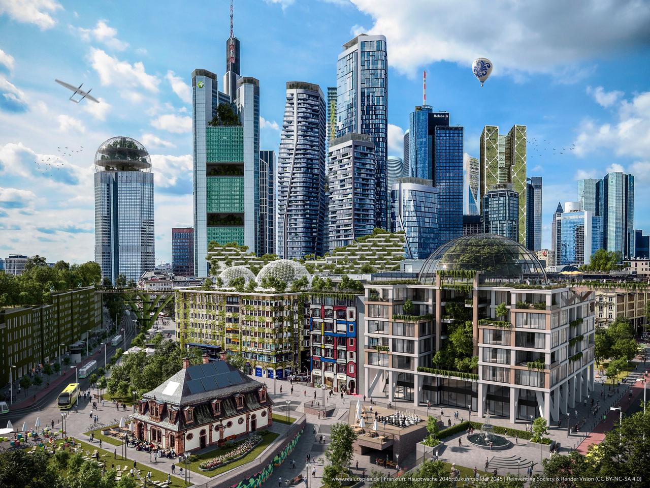 Ein Zukunftsbild der Frankfurter Hauptwache, entwickelt vom vierköpfigen Projektteam von Realutopien