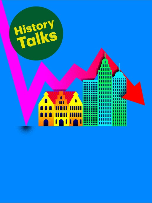 Die Grafik zeigt zwei Gebäude - darüber ein gezackter Pfeil