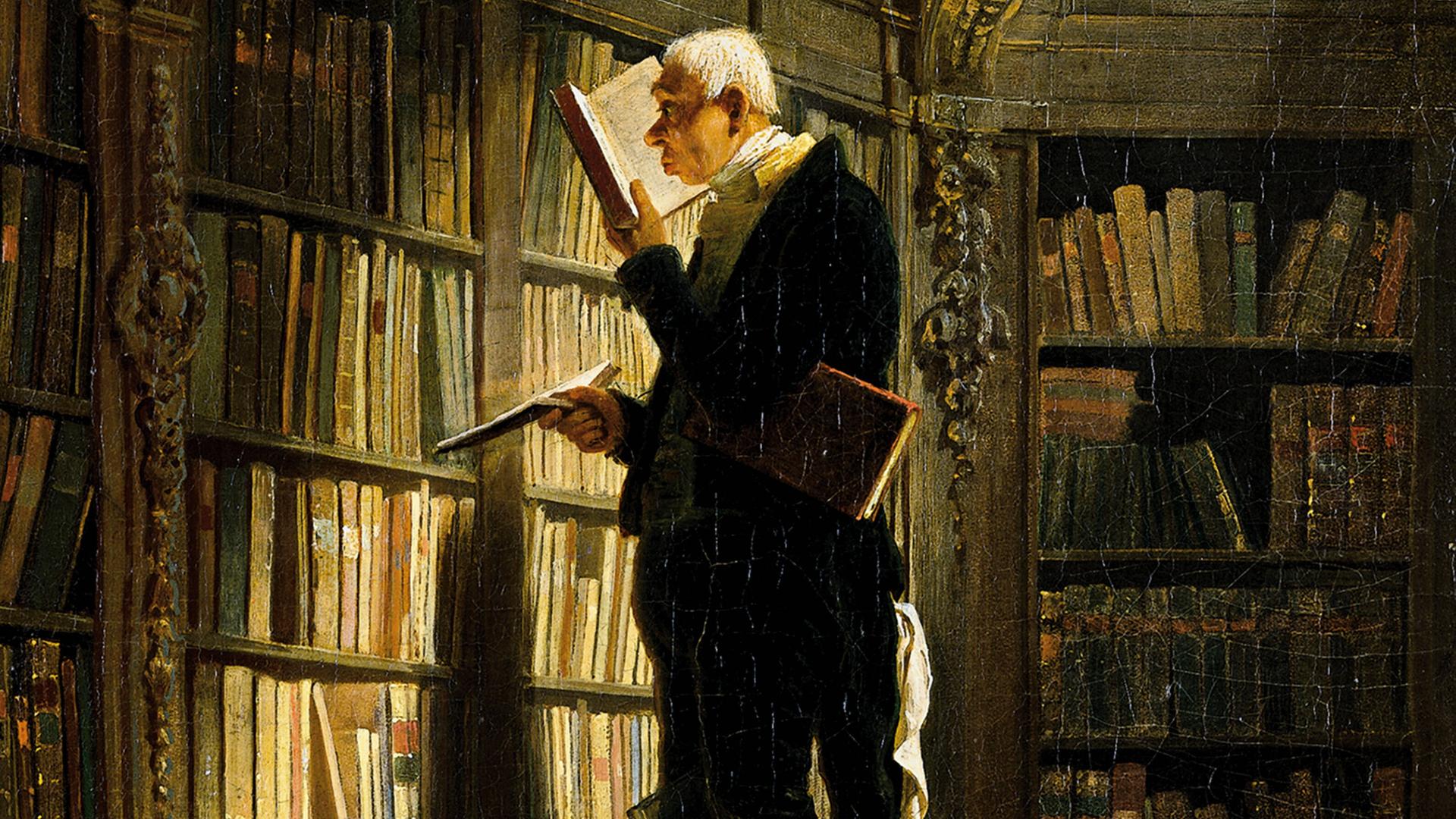 Gemälde "Der Bücherwurm" von Carl Spitzweg (1850)