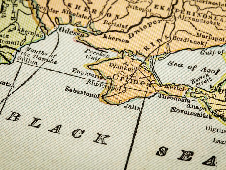 Crimea and Black Sea coast on a vintage 1920s map, selective focus (printed in 1926 - copyrights expired) (PixelsAway)