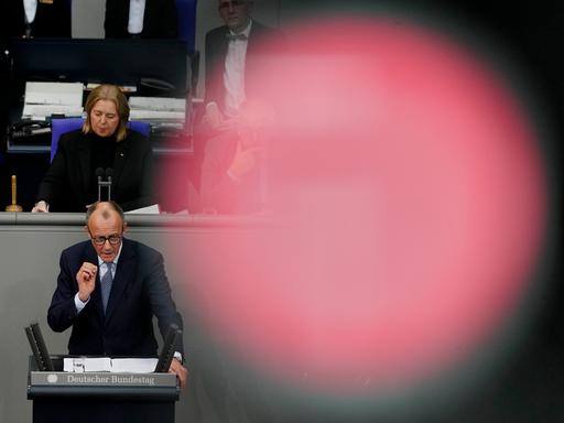 Friedrich Merz spricht im Bundestag während der Debatte über Migration am 29.01.2025.