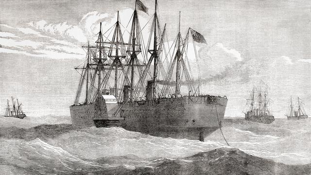 Die "S.S. Great Eastern" verlegt im Atlantik 1866 das erste Telefonkabel zwischen den USA und Europa Die "S.S. Great Eastern" verlegt im Atlantik 1866 das erste Telefonkabel zwischen den USA und Europa