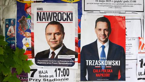 Wahlplakate von Karol Nawrocki und Rafał Trzaskowski