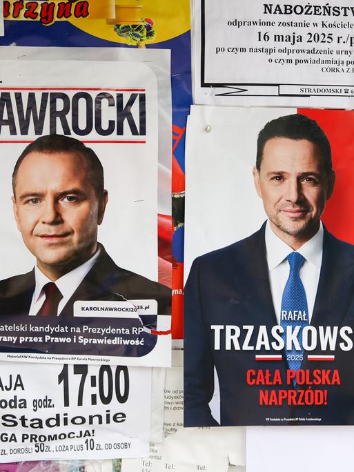 Wahlplakate von Karol Nawrocki und Rafał Trzaskowski