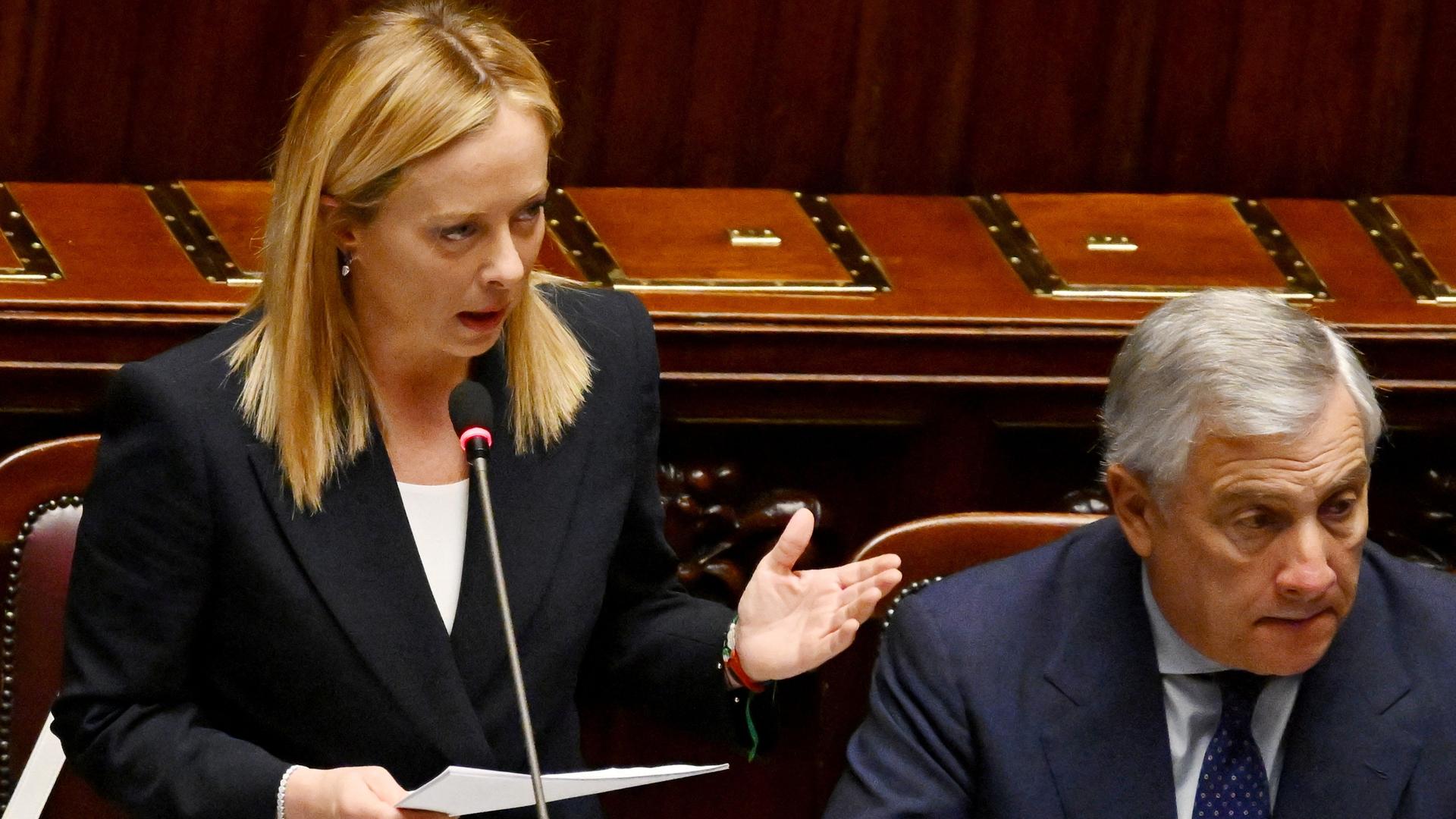 Ministerpräsidentin Meloni spricht vor dem Parlament in Rom in Italien. Ministerpräsidentin Meloni spricht vor dem Parlament in Rom in Italien.