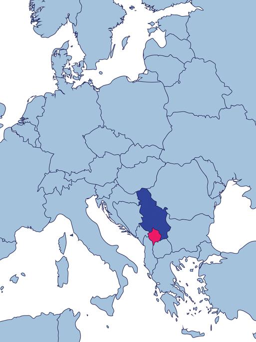 Serbia and Kosovo on Europe map