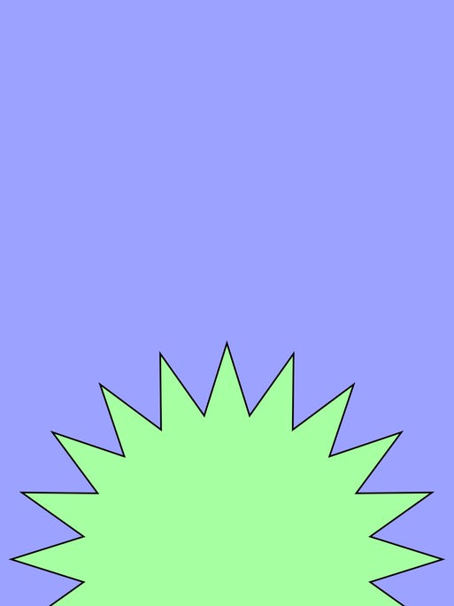 Die Grafik zeigt eine grüne Sonne auf einem lila Rechteck.