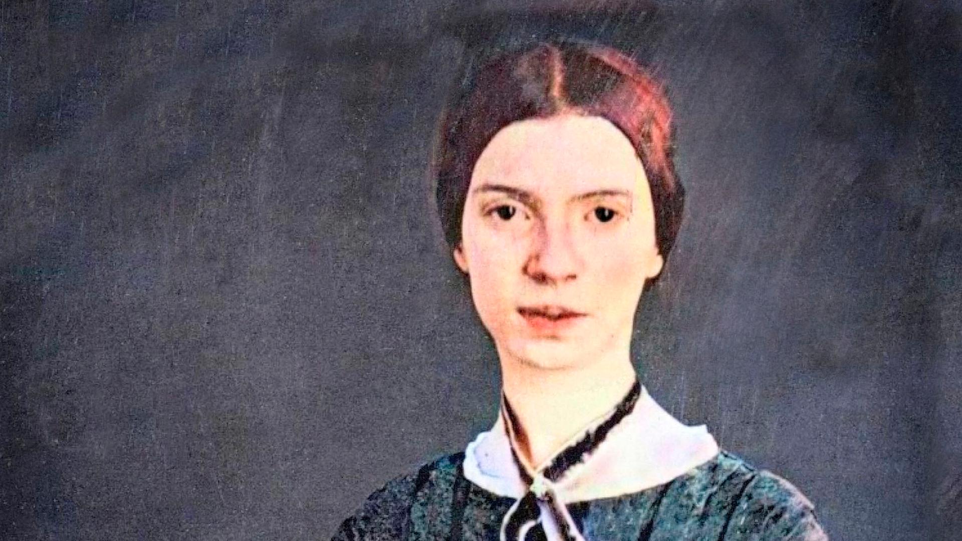 Nachkoloriertes historisches Porträtfoto der amerikanischen Dichterin Emily Elizabeth Dickinson (1830–1886), um 1848