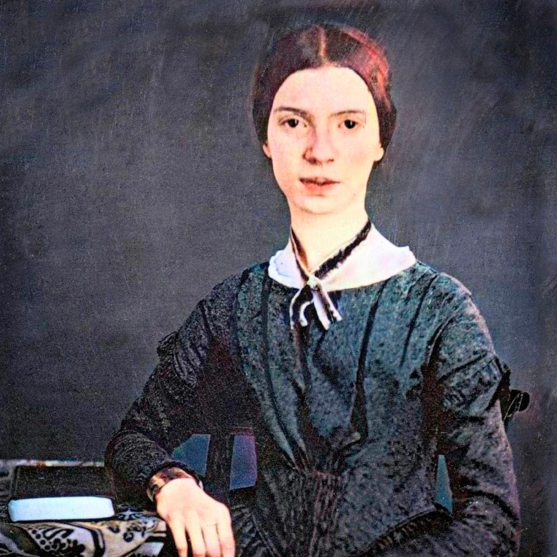 Nachkoloriertes historisches Porträtfoto der amerikanischen Dichterin Emily Elizabeth Dickinson (1830–1886), um 1848