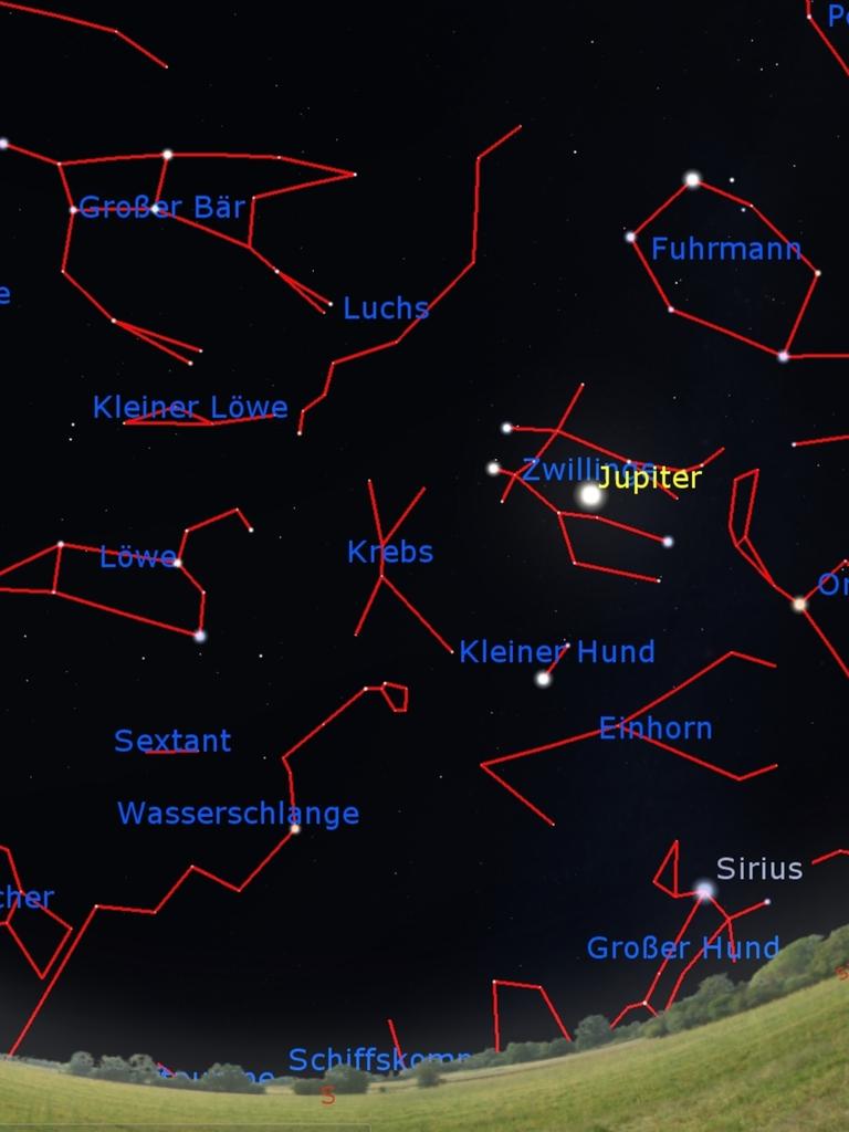  Orion, Sirius & Co. auf dem Rückzug – dafür lauern im Südosten schon die Frühlingssternbilder: Der Himmel morgen gegen 23 Uhr, am 15. März gegen 22 Uhr und am Monatsletzten gegen 22 Uhr MESZ.
