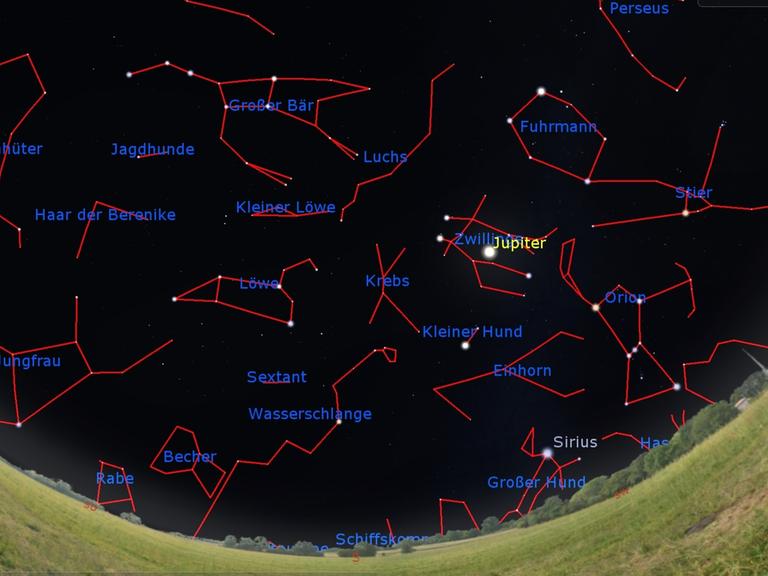  Orion, Sirius & Co. auf dem Rückzug – dafür lauern im Südosten schon die Frühlingssternbilder: Der Himmel morgen gegen 23 Uhr, am 15. März gegen 22 Uhr und am Monatsletzten gegen 22 Uhr MESZ.