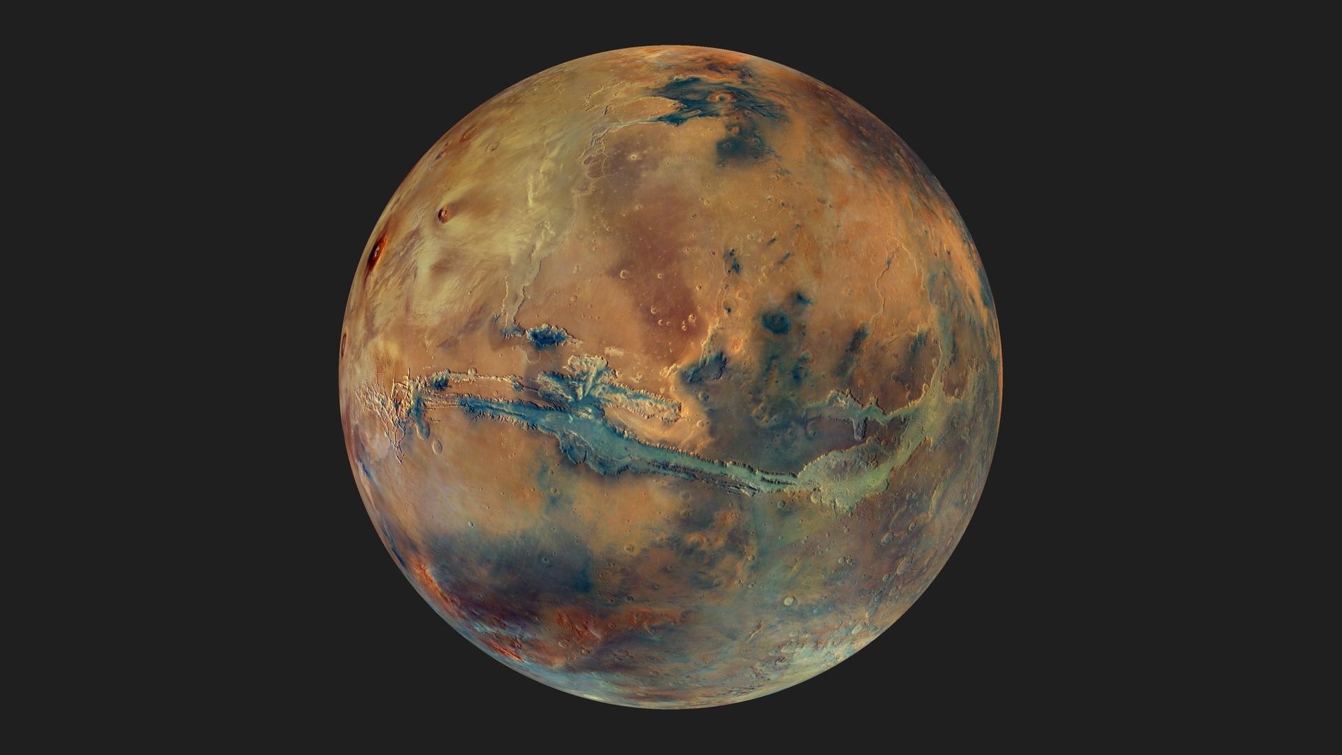 Foto des Mars. Aus neunzig Einzelaufnahmen zusammengesetzt.  