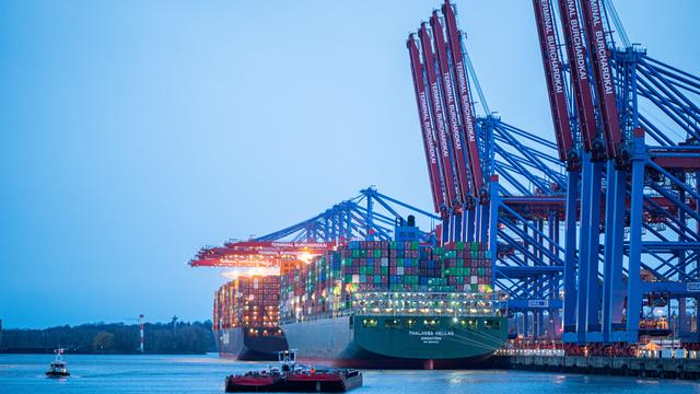 Containerschiffe liegen im Hamburger Hafen am Containerterminal Burchardkai.