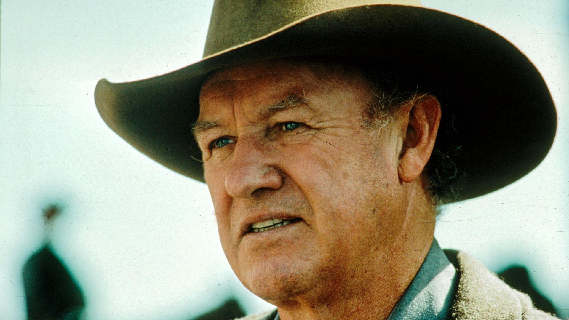 Der US-Schauspieler Gene Hackman als Cowboy  im Film "Erbarmungslos", einem Western aus dem Jahr 1992, bei dem Clint Eastwood Regie führte.