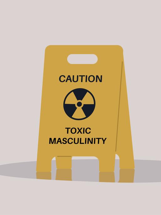 Illustration eines Schildes auf dem das Strahlungswarnzeichen und die Ergänzung "Caution! Toxic Masculinity" zu sehen sind.