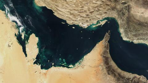 Der Persische Golf, die Straße von Hormus und der Golf von Oman in einer Satellitenaufnahme