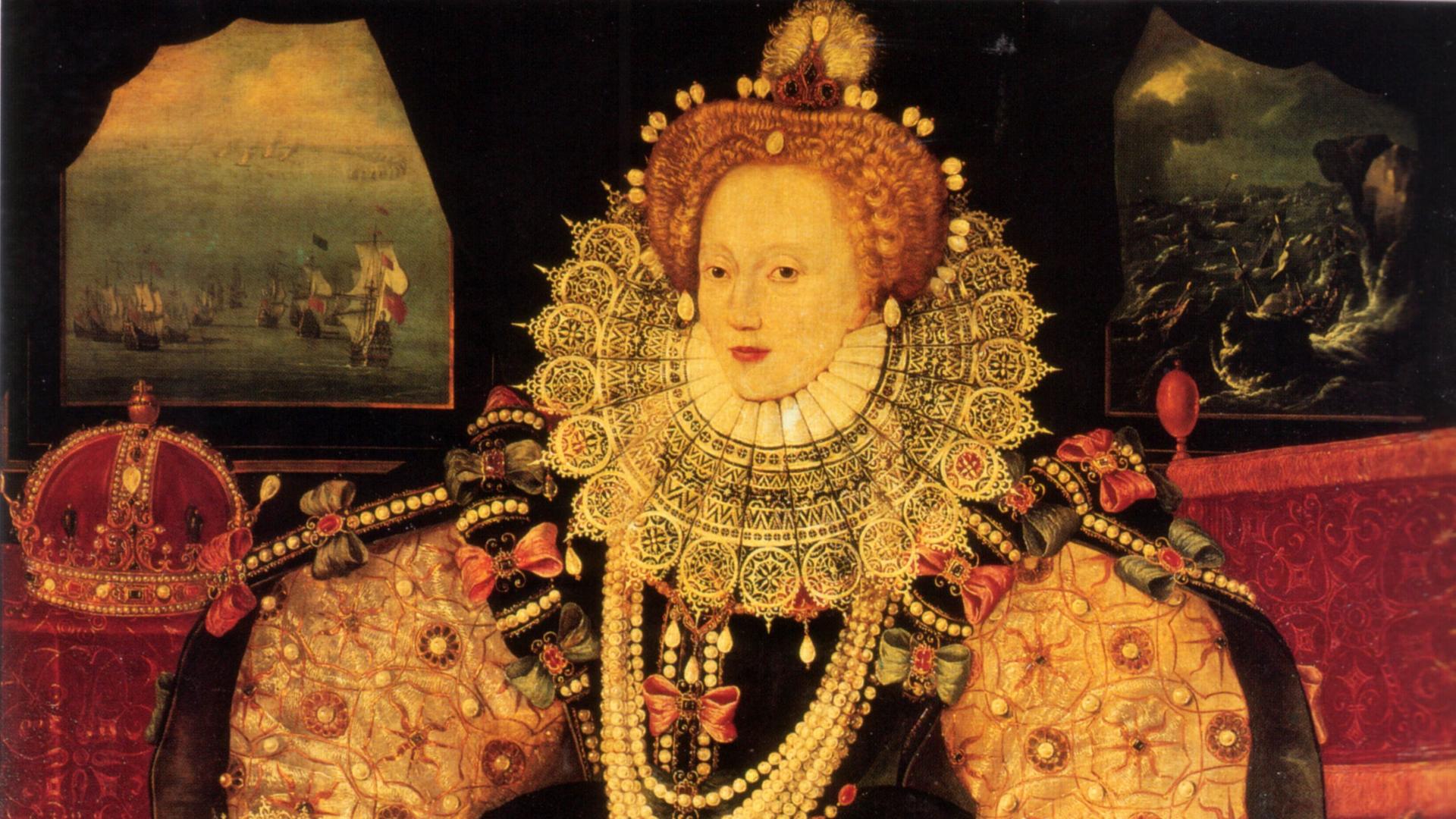 Das "Armada  Portrait"-Gemälde. Allegorische Darstellung von Elisabeth Tudor aus dem Jahr 1588
