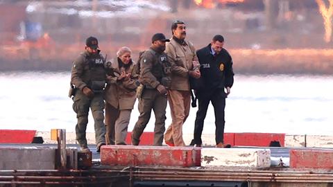 Nicolas Maduro und seine Frau Cilia Flores am Helikopterflughafen in New York auf dem Weg zum Bundesbezirksgericht in Manhattan.