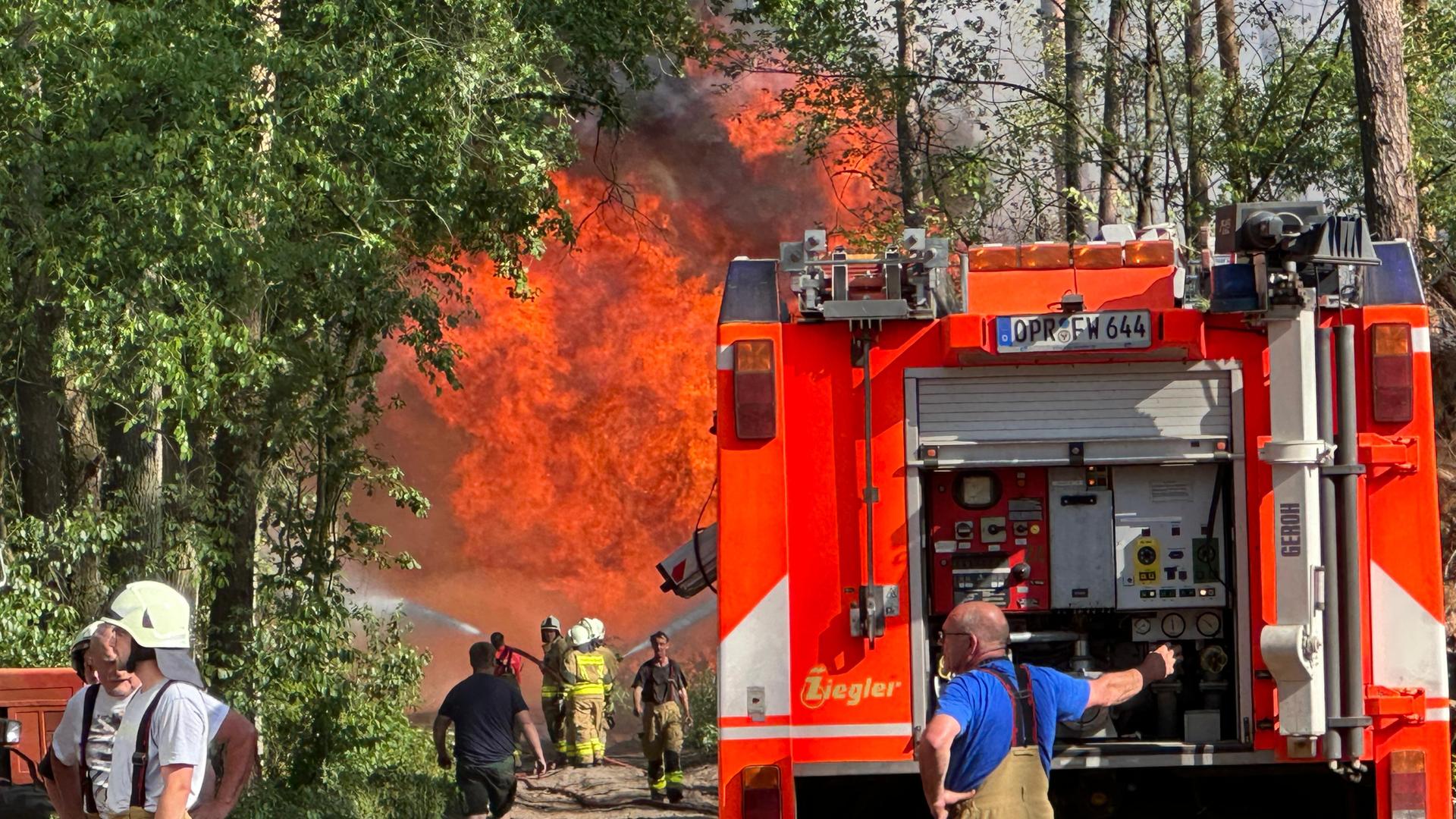 Die Feuerwehr bekämpft einen Waldbrand in Schönberg im Landkreis Ostprignitz-Ruppin. Die Feuerwehr bekämpft einen Waldbrand in Schönberg im Landkreis Ostprignitz-Ruppin.