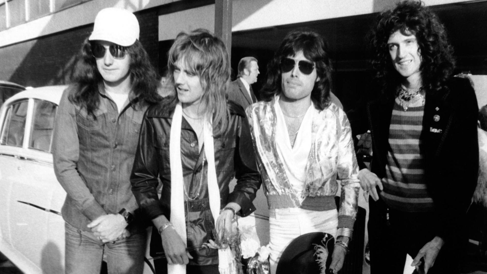 Die Band Queen 1975 John Deacon, Roger Taylor, Freddie Mercury und Brian May.