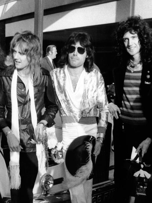Die Band Queen 1975 John Deacon, Roger Taylor, Freddie Mercury und Brian May.