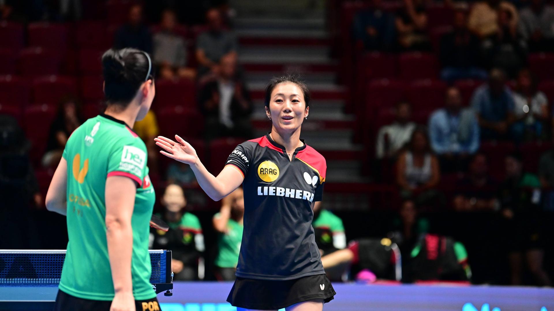 Die deutsche Tischtennis-Nationalspielerin Ying Han im Halbfinale der Europameisterschaft in Malmö Die deutsche Tischtennis-Nationalspielerin Ying Han im Halbfinale der Europameisterschaft in Malmö
