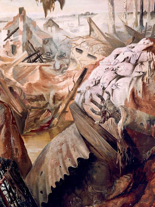 Der Maler Otto Dix (1891-1969) hat den Krieg in seinen Bildern gespiegelt. Zu sehen: Ausschnitt aus dem Triptychon "Der Krieg" von Otto Dix aus dem Jahr 1929.